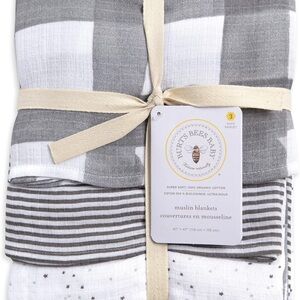 Burt's Bees Baby Gray and White Muslin Blankets EUC